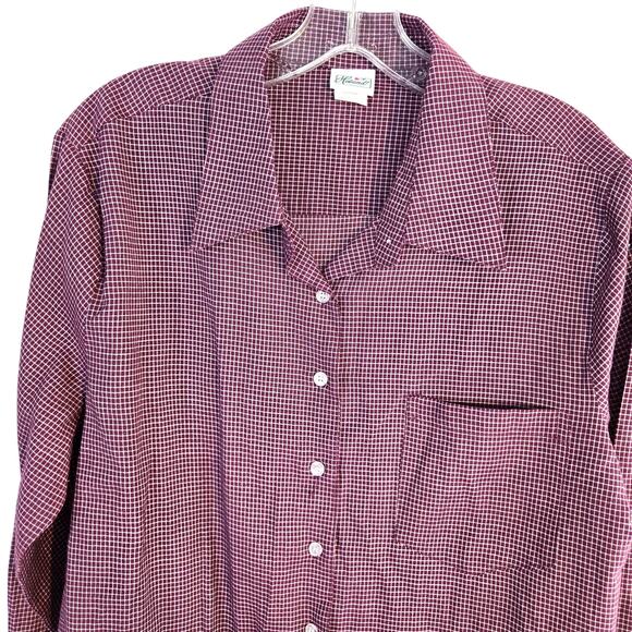 Haland Men's Shirt Large L Dress Button Down Maroon Checked Top - Picture 2 of 8